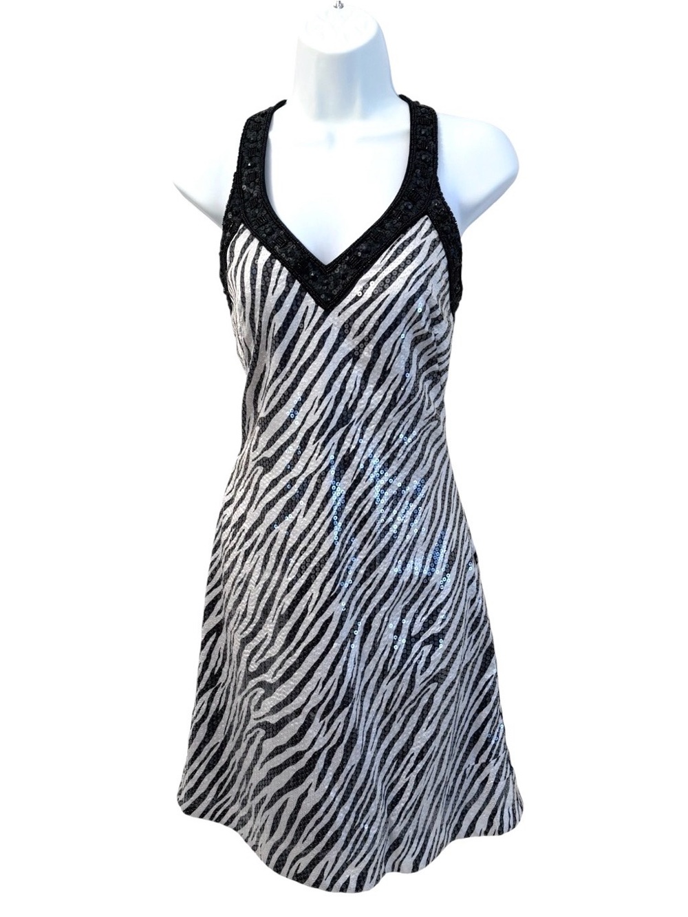Sue Wong Dress NWT Black and White Zebra Sequin Beaded Dress Size 2
